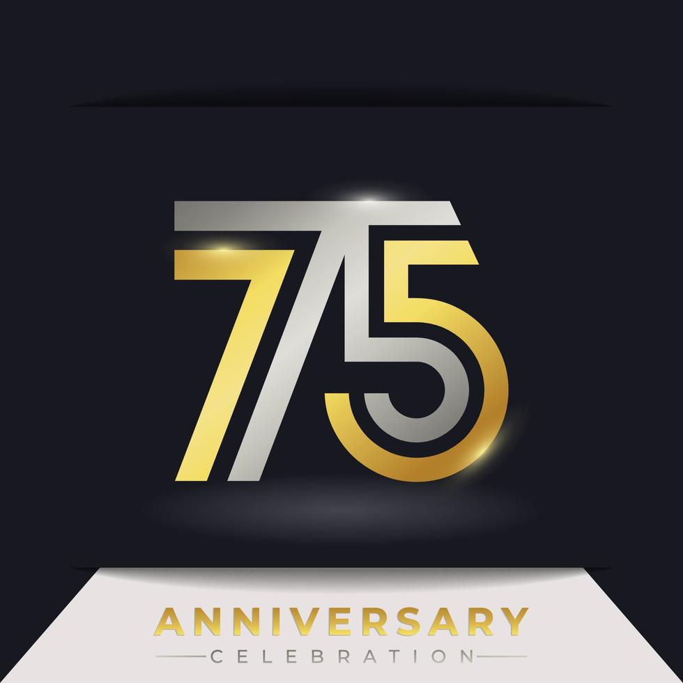 Celebración del aniversario de 75 años con varias líneas vinculadas de color dorado y plateado para eventos de celebración, bodas, tarjetas de felicitación e invitaciones aisladas en un fondo oscuro vector