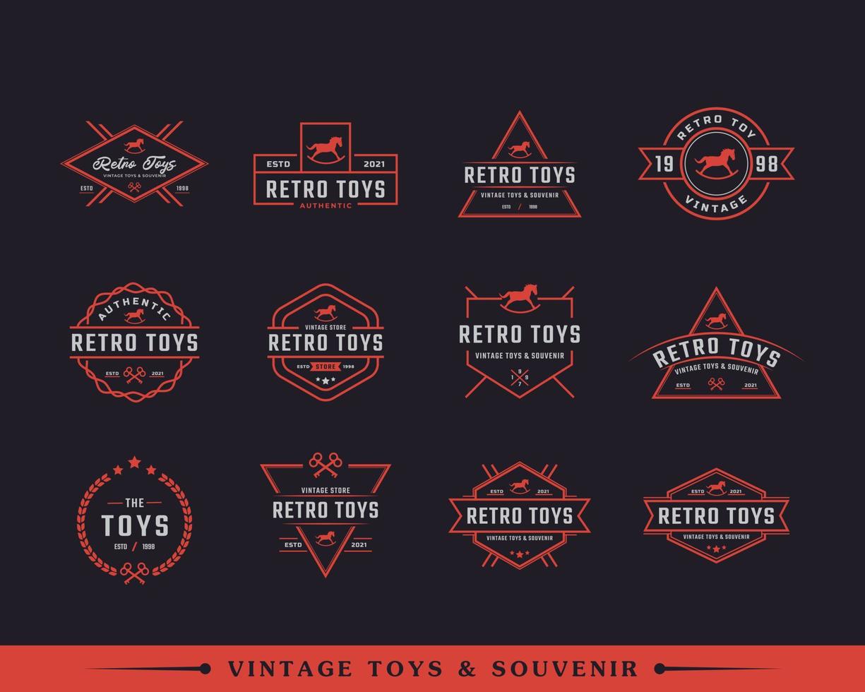 conjunto de juguetes de insignia de etiqueta retro vintage clásicos e inspiración de diseño de logotipo de recuerdo vector