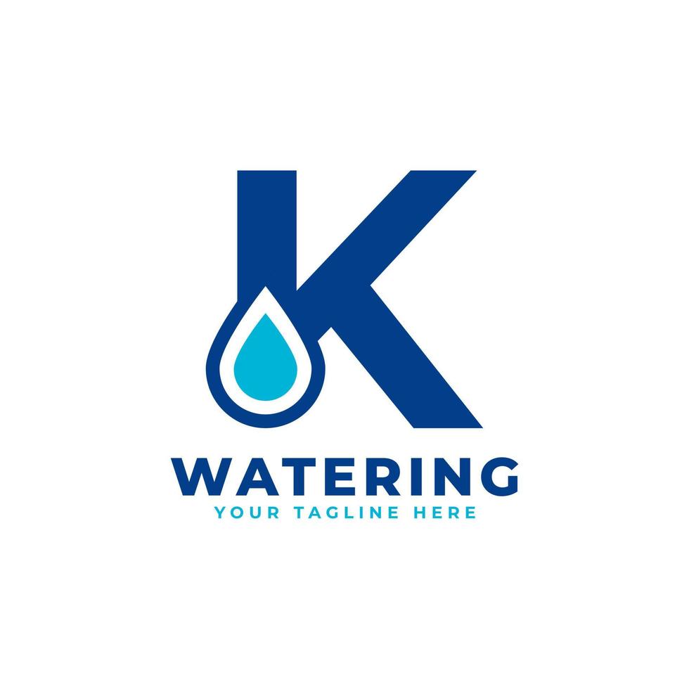 logotipo inicial de la letra k de la gota de agua. utilizable para la naturaleza y los logotipos de marca. elemento de plantilla de ideas de diseño de logotipo de vector plano