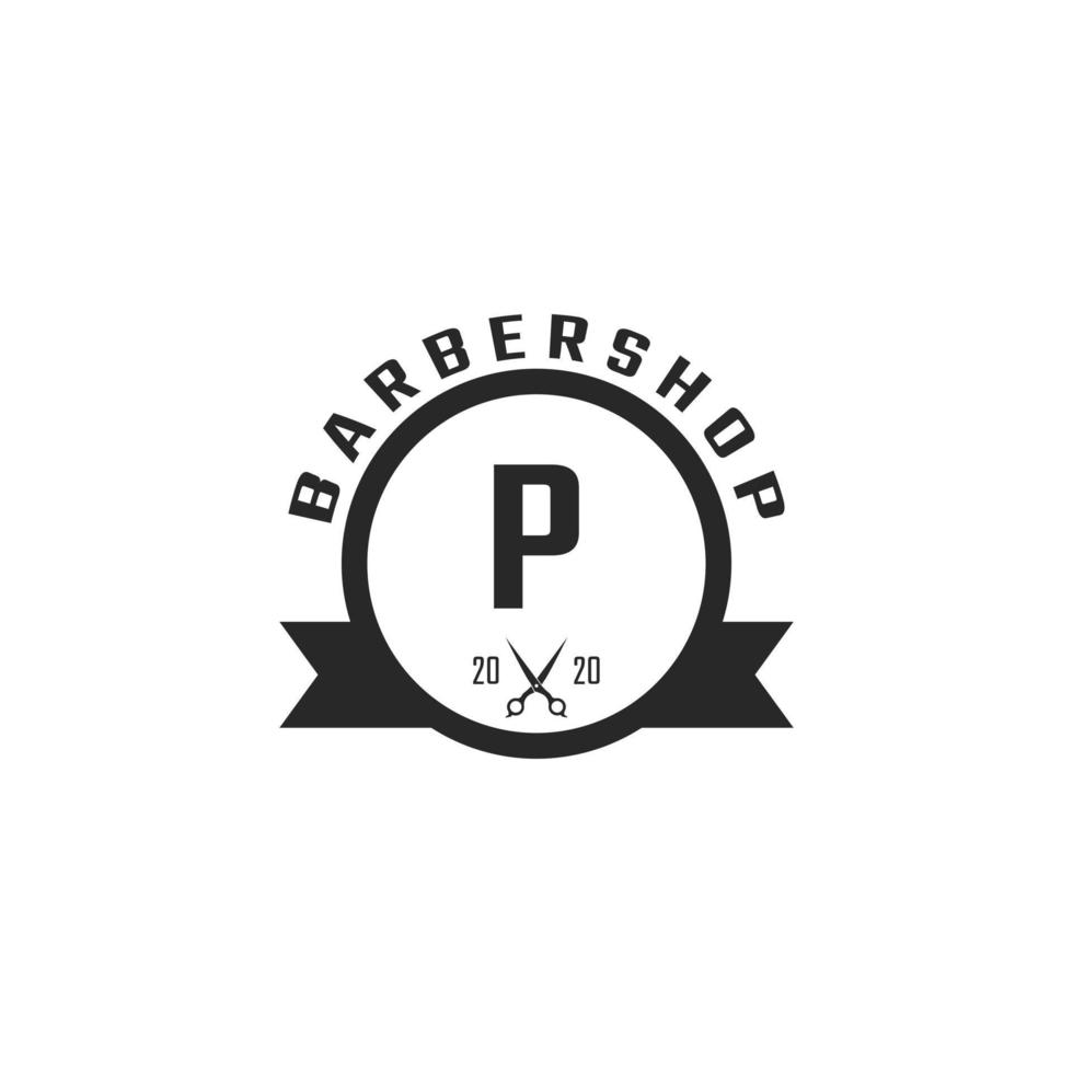 inspiración para el diseño de la insignia y el logotipo de la barbería vintage de la letra p vector