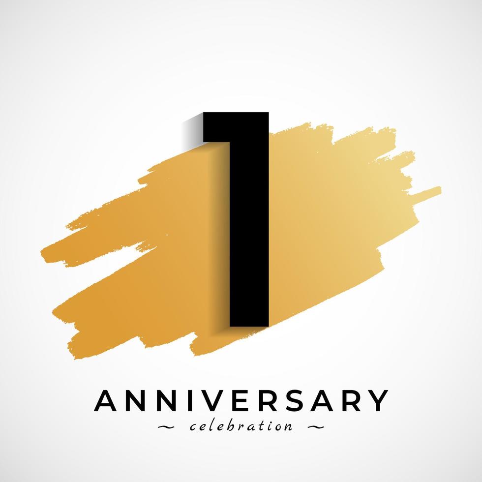 1 Year Anniversary Celebration with Gold Brush Symbol. Happy Anniversary Greeting Celebrates Event Isolated on White Background vector