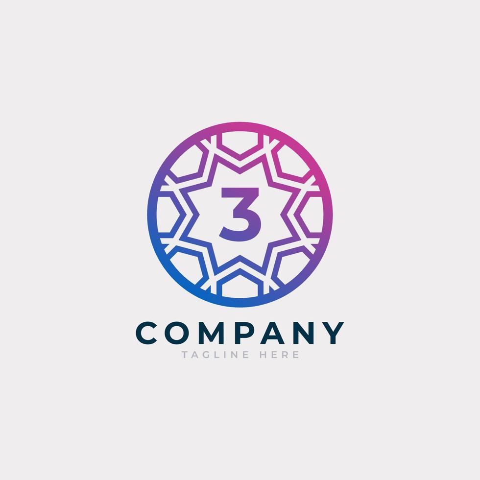 Number 3 Inside Circle Shape Logo Design Template Element vector