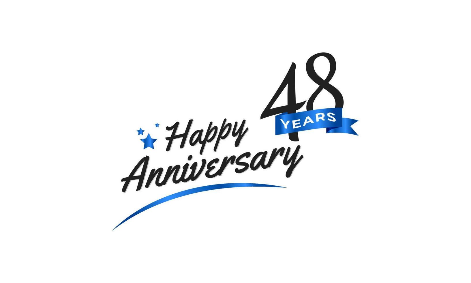 Celebración del aniversario de 48 años con swoosh azul y símbolo de cinta azul. saludo de feliz aniversario celebra ilustración de diseño de plantilla vector