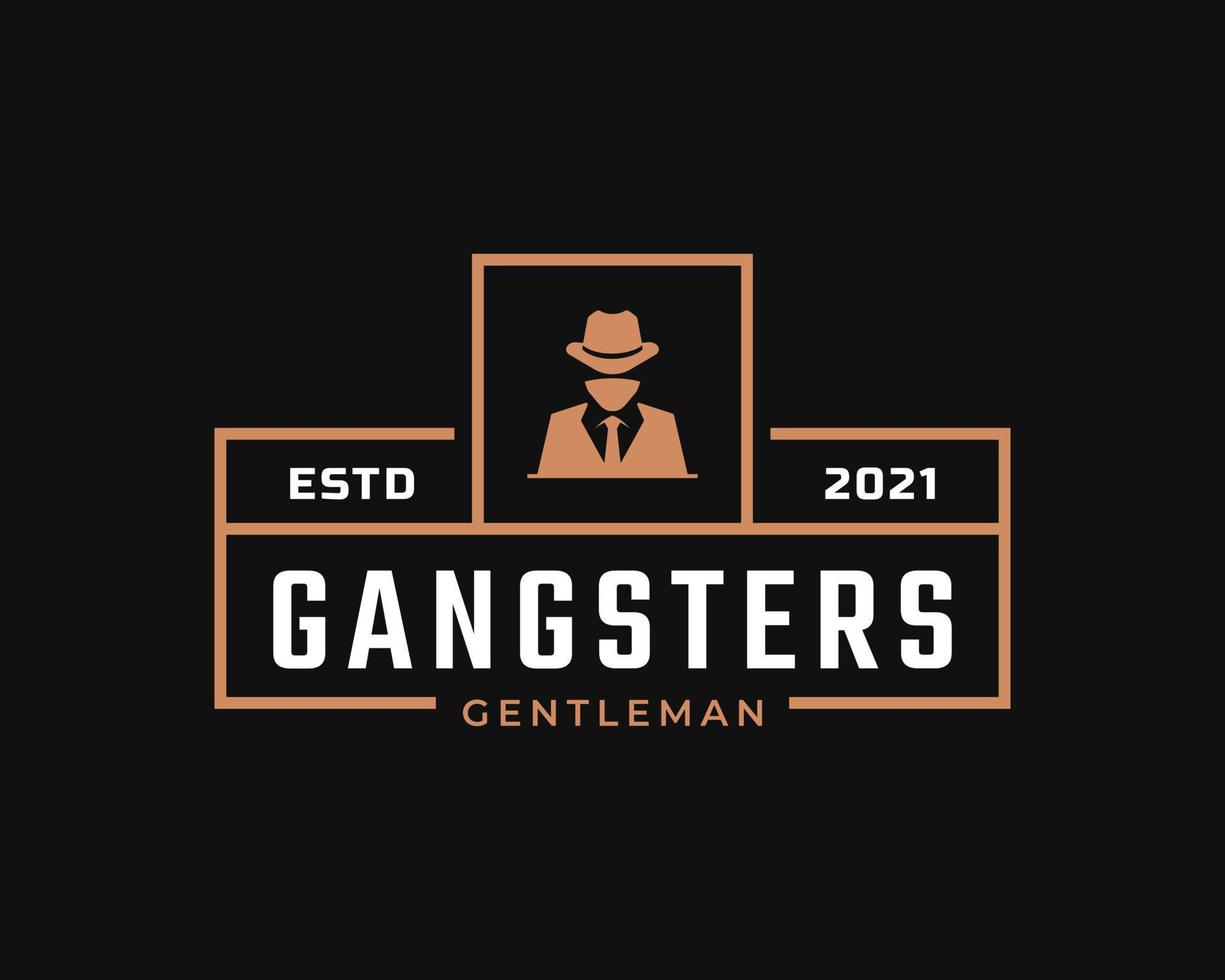 insignia de etiqueta retro vintage clásica para mafiosos e inspiración en el diseño del logotipo de la mafia. hombre en símbolo de traje negro vector