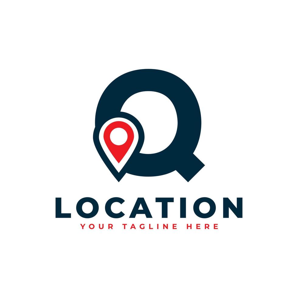 Elegant Letter Q Geotag or Location Symbol Logo. Red Shape Point Location Icon. Usable for Business and Technology Logos. Flat Vector Logo Design Ideas Template Element.