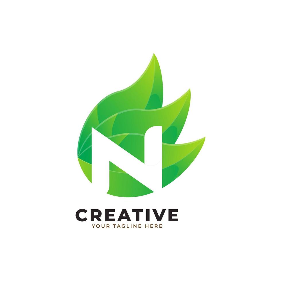 diseño del logotipo de la letra n de la hoja verde de la naturaleza. logotipo de monograma. icono del alfabeto de hojas verdes. utilizable para logotipos comerciales, científicos, sanitarios, médicos y naturales.elemento de plantilla de diseño de logotipo vectorial plano. eps10 vector