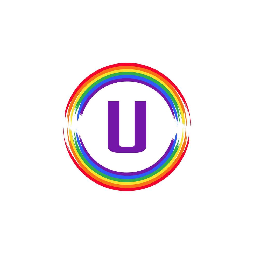 Letter U Inside Circular Colored in Rainbow Color Flag Brush Logo Design Inspiration for LGBT Concept vector