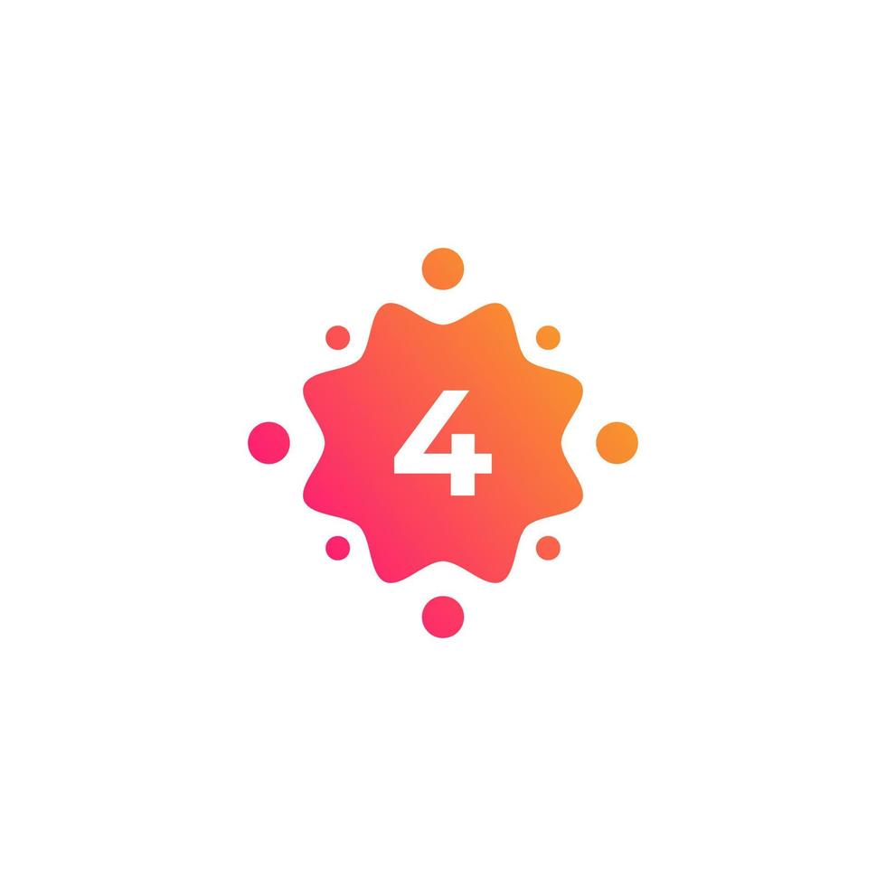 Smart and Creative Number 4 Logo Design Template with  Dots or Points. Geometric Dot Circle Science Medicine Sign. Universal Energy Tech Planet Star Atom Vector Icon Element