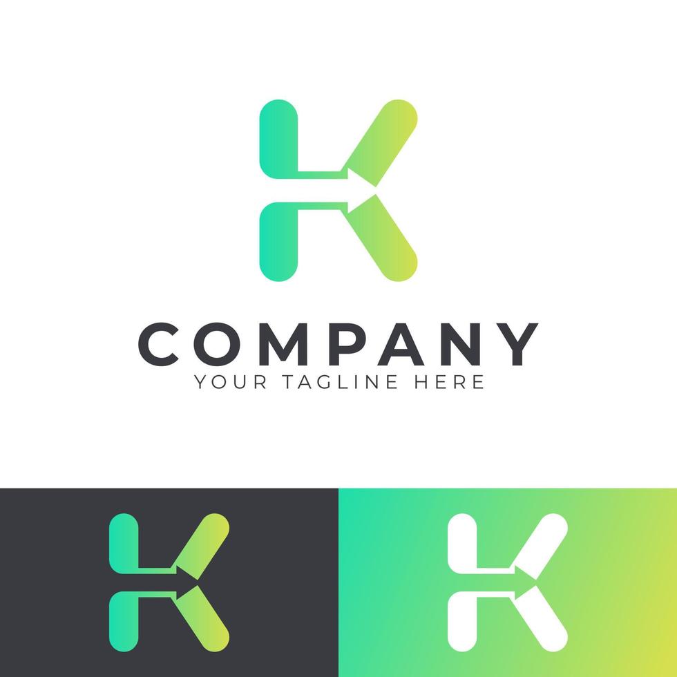 Creative Initial Letter K Logo Arrow. Yellow and Green Shape with Negative Space Arrow inside. Usable for Business and Branding Logos. Flat Vector Logo Design Ideas Template Element. Eps10 Vector