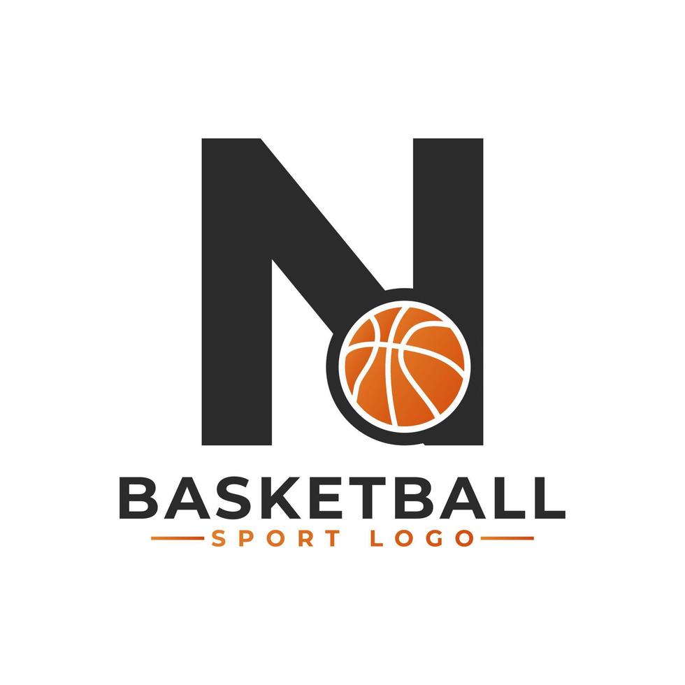 Letter N with Basket Ball Logo Design. Vector Design Template Elements for Sport Team or Corporate Identity.