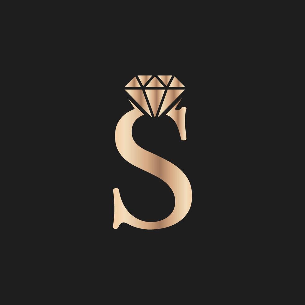 Golden Letter Luxury S with Diamond Symbol. Premium Diamond Logo Design Inspiration vector