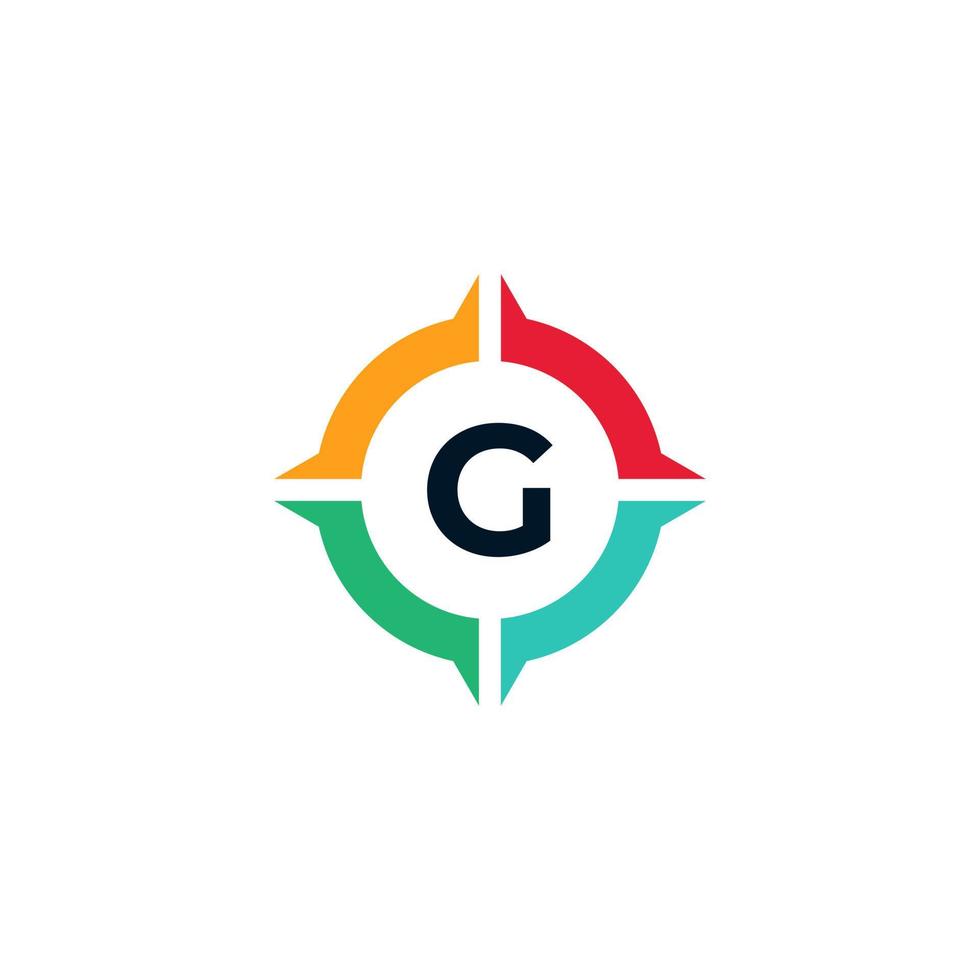 letra g colorida dentro del elemento de plantilla de diseño de logotipo de brújula vector