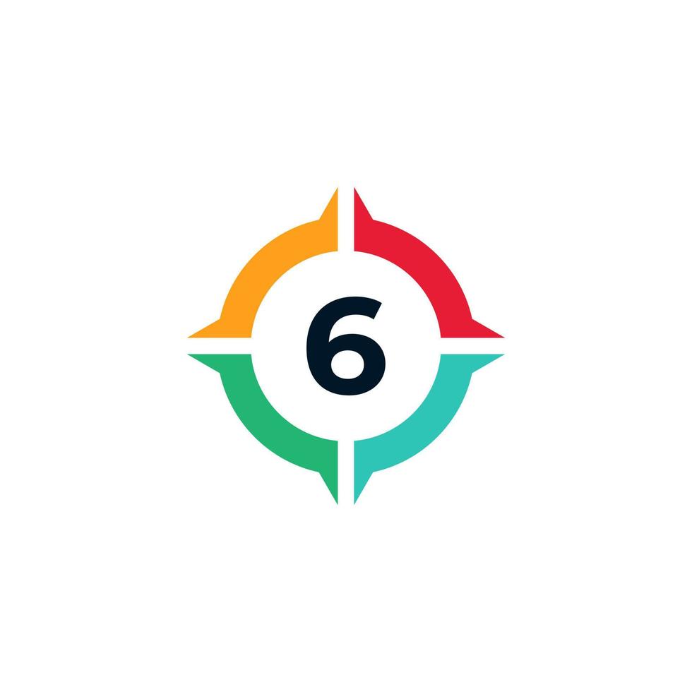 Colorful Number 6 Inside Compass Logo Design Template Element vector