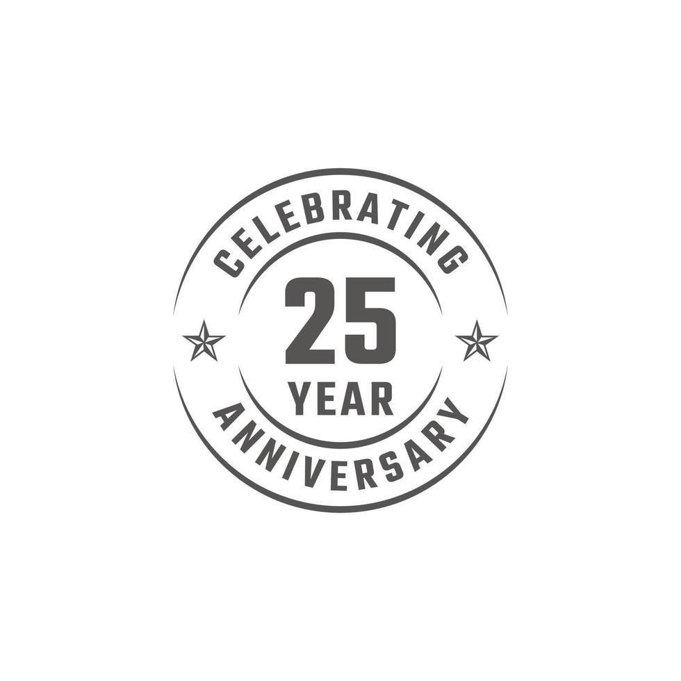Insignia de emblema de celebración de aniversario de 25 años con color gris para evento de celebración, boda, tarjeta de felicitación e invitación aislada en fondo blanco vector
