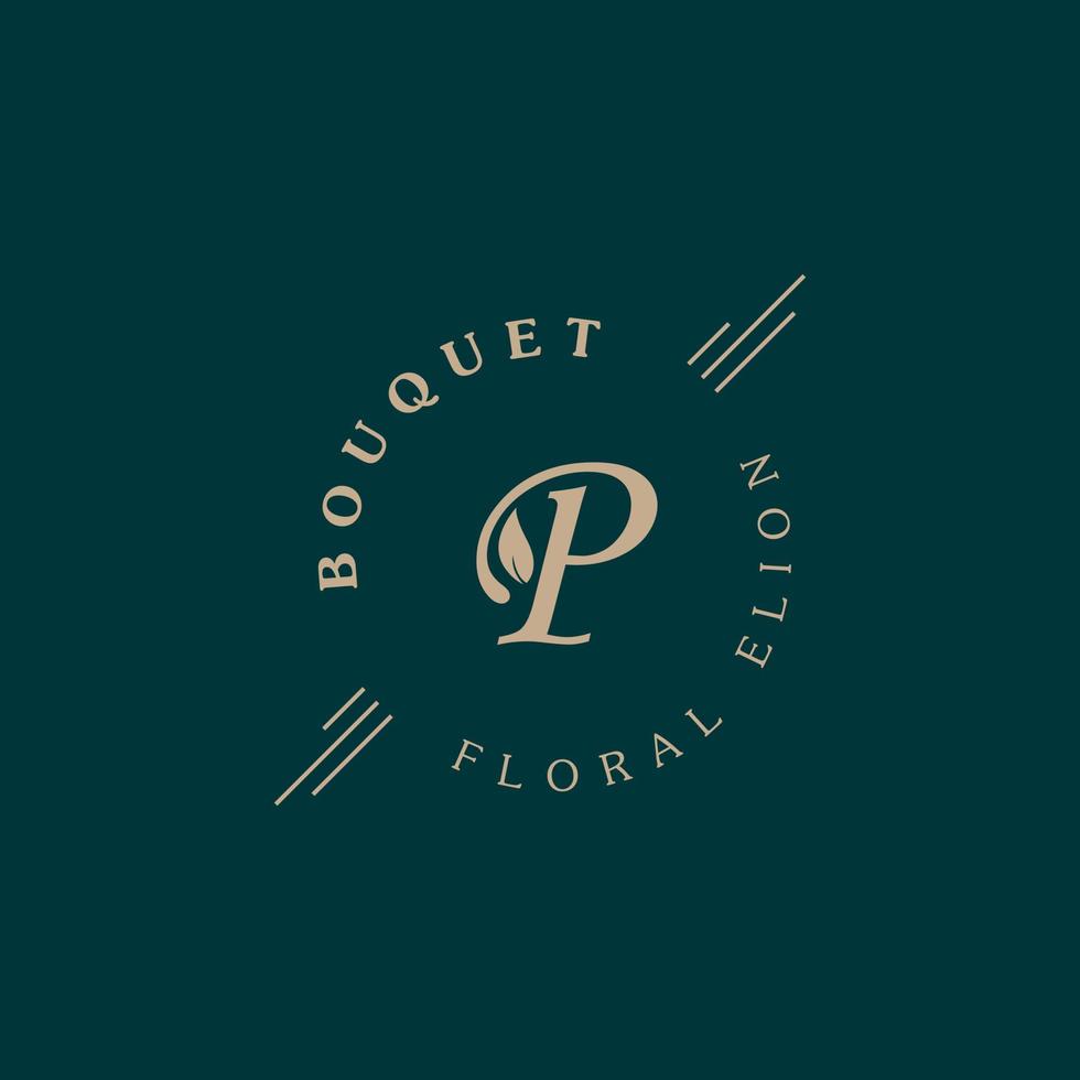 Initial Letter P and Leaf for Vintage Bouquet Logo Design Inspiration vector