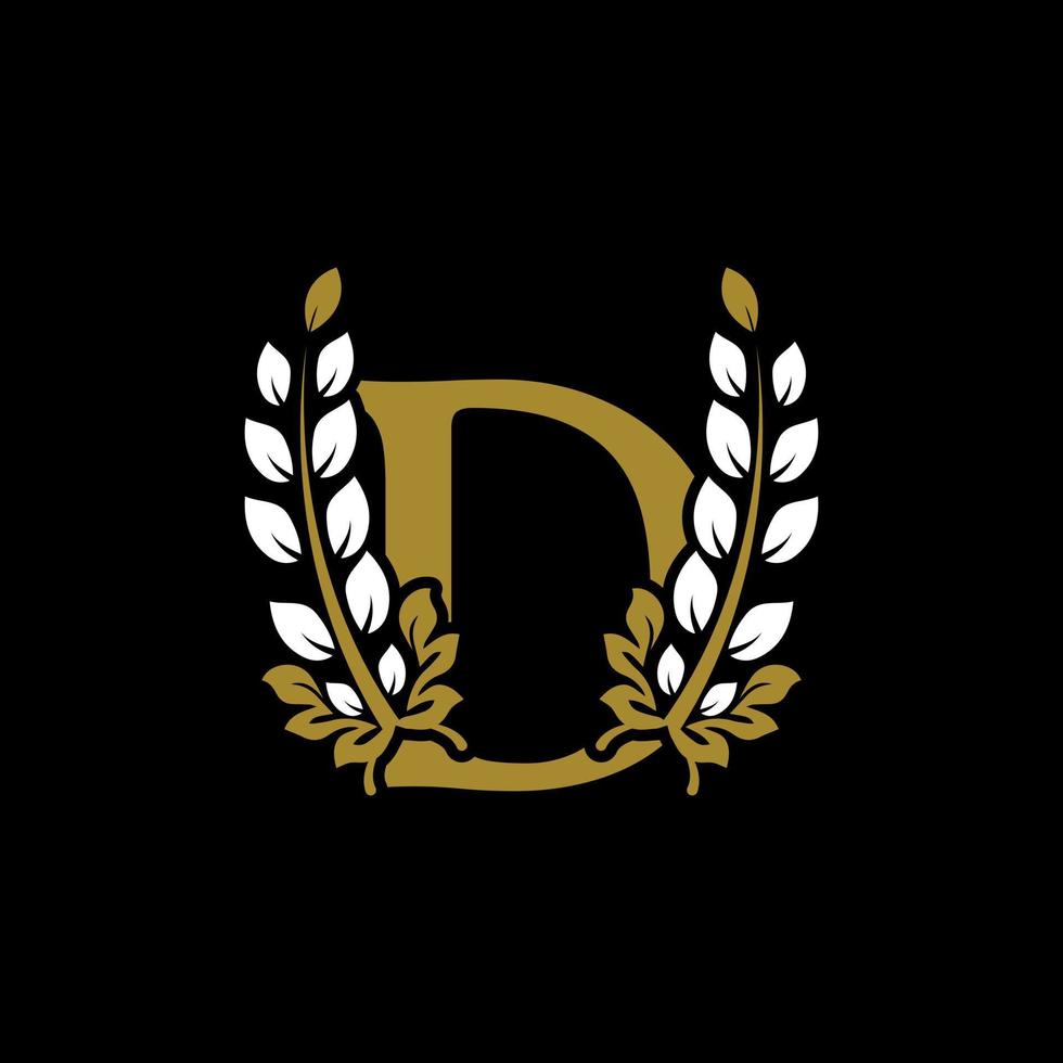 Initial Letter D Linked Monogram Golden Laurel Wreath Logo. Graceful Design for Restaurant, Cafe, Brand name, Badge, Label, luxury identity vector