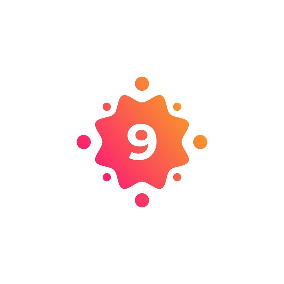 Smart and Creative Number 9 Logo Design Template with  Dots or Points. Geometric Dot Circle Science Medicine Sign. Universal Energy Tech Planet Star Atom Vector Icon Element