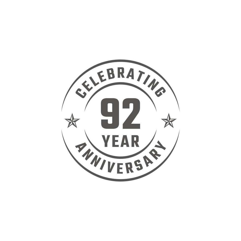Insignia de emblema de celebración de aniversario de 92 años con color gris para evento de celebración, boda, tarjeta de felicitación e invitación aislada en fondo blanco vector