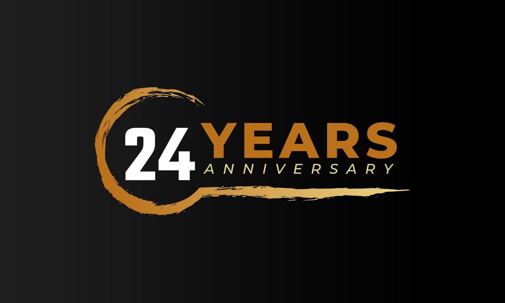 24 Year Anniversary Celebration with Circle Brush in Golden Color. Happy Anniversary Greeting Celebrates Event Isolated on Black Background vector