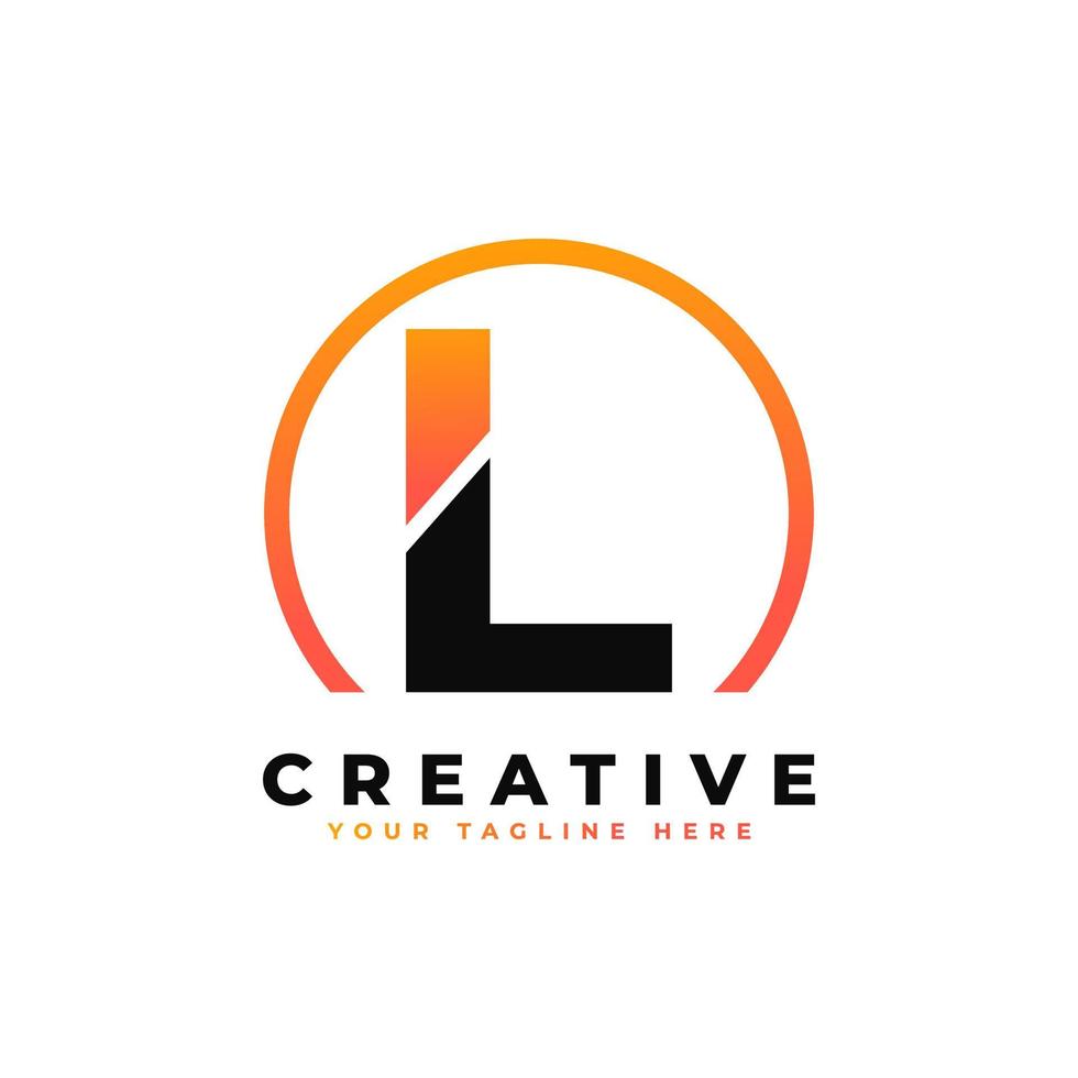 Letter L Logo Design with Black Orange Color and Circle. Cool