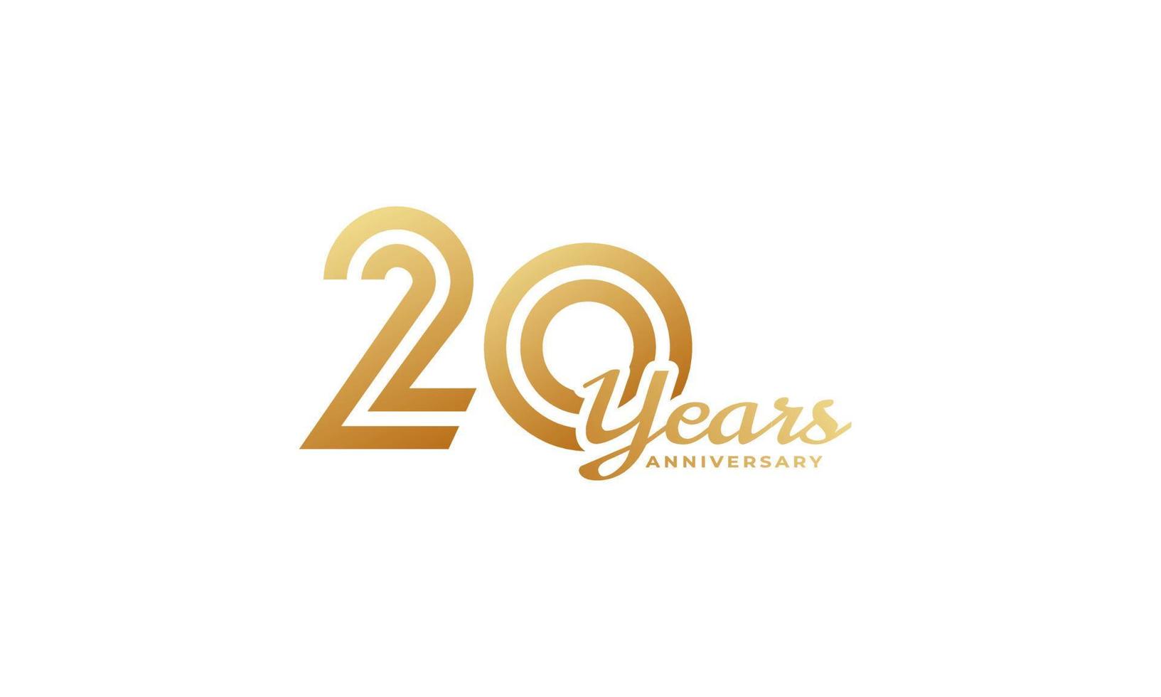 20 Year Anniversary Celebration with Handwriting Golden Color for Celebration Event, Wedding, Greeting card, and Invitation Isolated on White Background vector