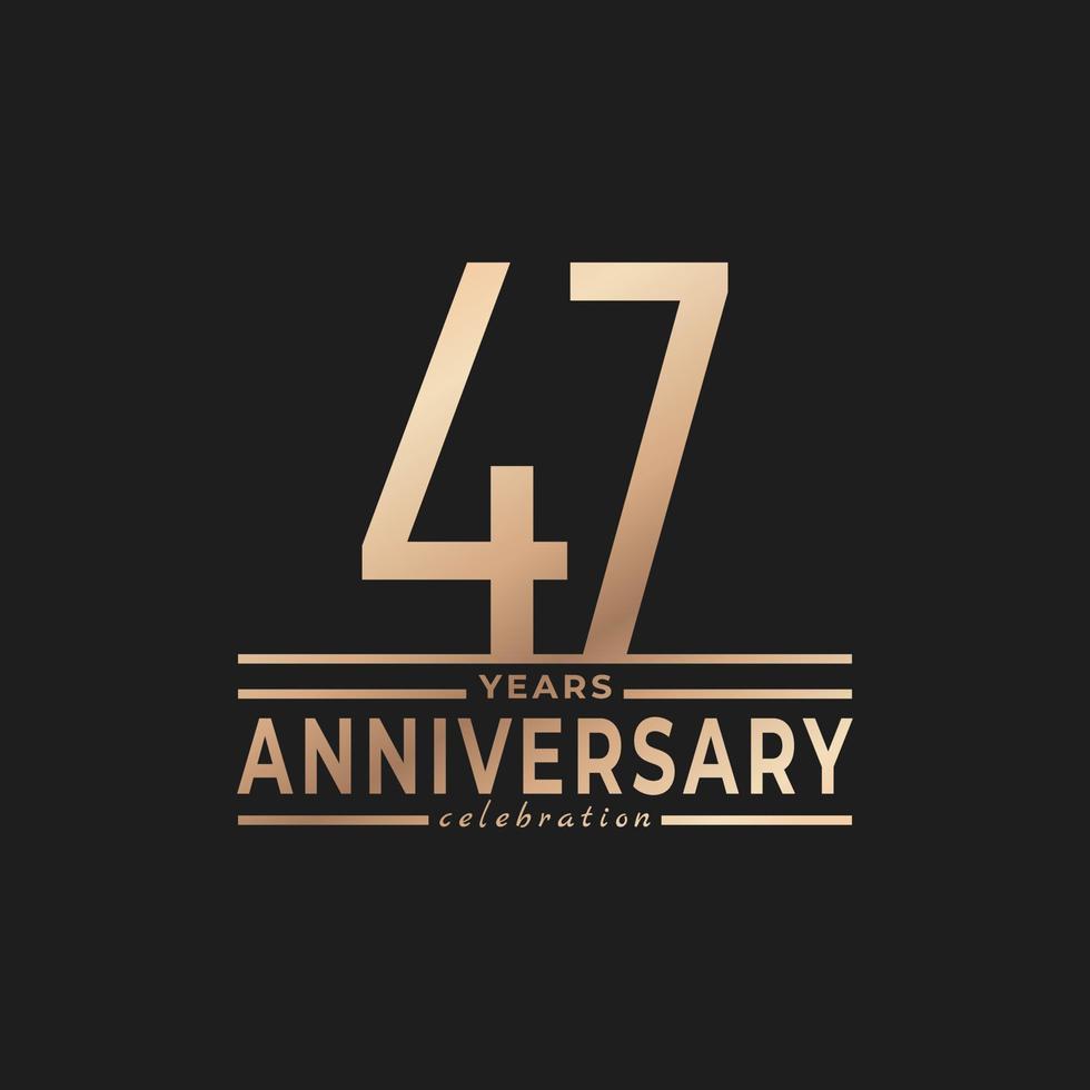 47 Year Anniversary Celebration with Thin Number Shape Golden Color for Celebration Event, Wedding, Greeting card, and Invitation Isolated on Dark Background vector