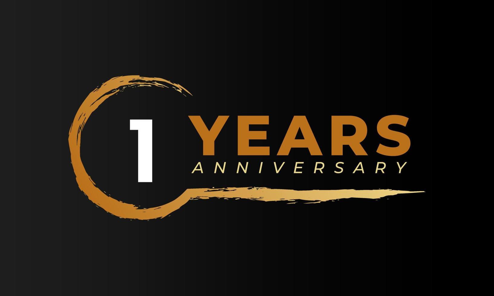 1 Year Anniversary Celebration with Circle Brush in Golden Color. Happy Anniversary Greeting Celebrates Event Isolated on Black Background vector