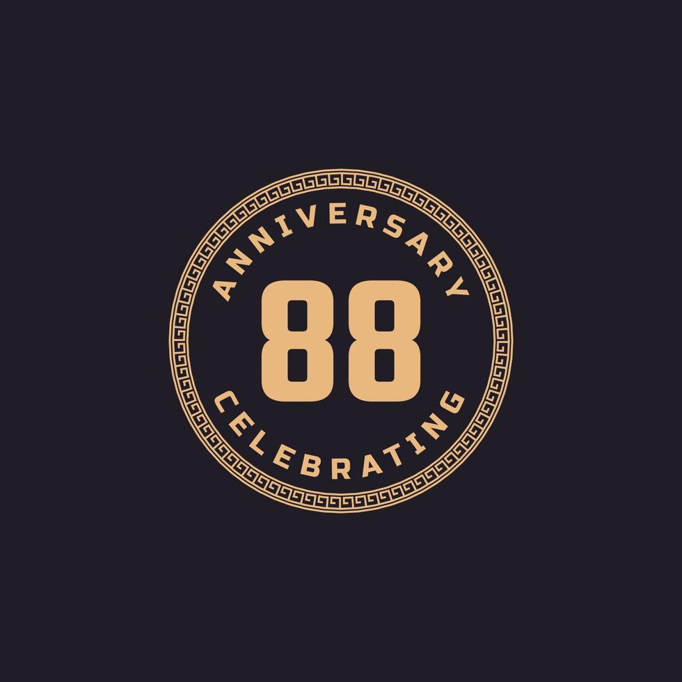 Vintage Retro 88 Year Anniversary Celebration with Circle Border Pattern Emblem. Happy Anniversary Greeting Celebrates Event Isolated on Black Background vector