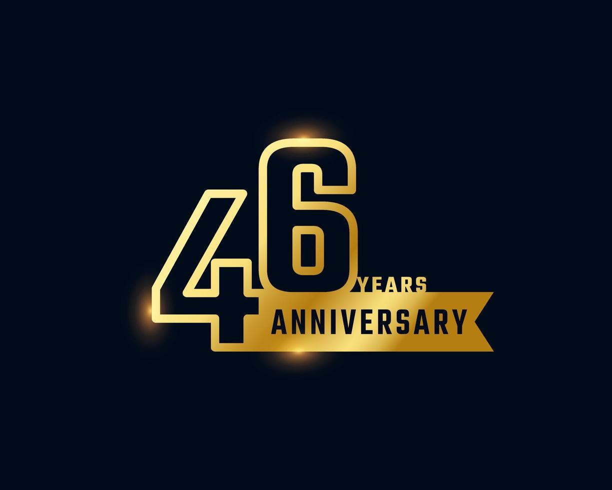 46 Year Anniversary Celebration with Shiny Outline Number Golden Color for Celebration Event, Wedding, Greeting card, and Invitation Isolated on Dark Background vector