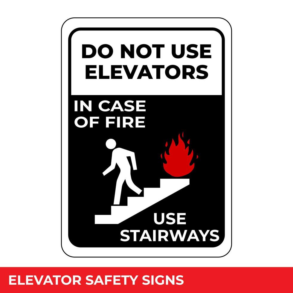 In Case of Fire Use Stairs Do Not Use Elevators Sign with Warning Message for Industrial Areas, Easy To Use And Print Design Templates vector