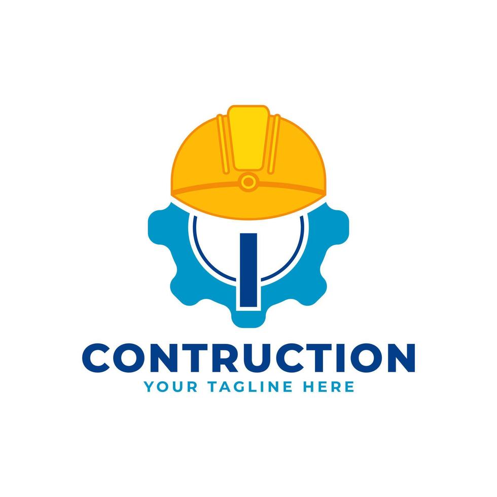 letra inicial i con equipo y casco. concepto de logotipo de construcción e ingeniería vector