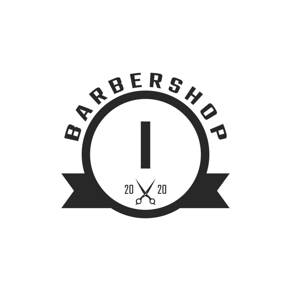 Letter I Vintage Barber Shop Badge and Logo Design Inspiration vector