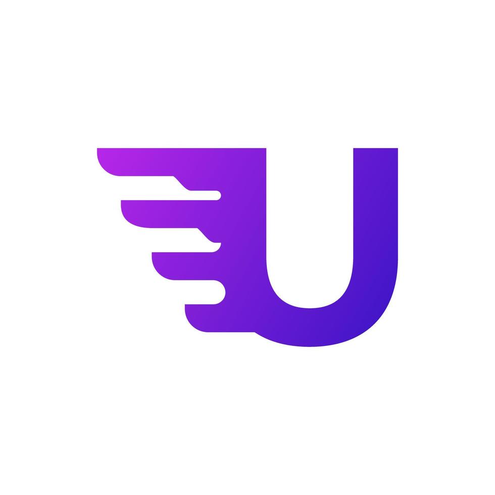 Fast Shipping Initial Letter U Delivery Logo. Purple Gradient Shape with Geometric Wings Combination. vector