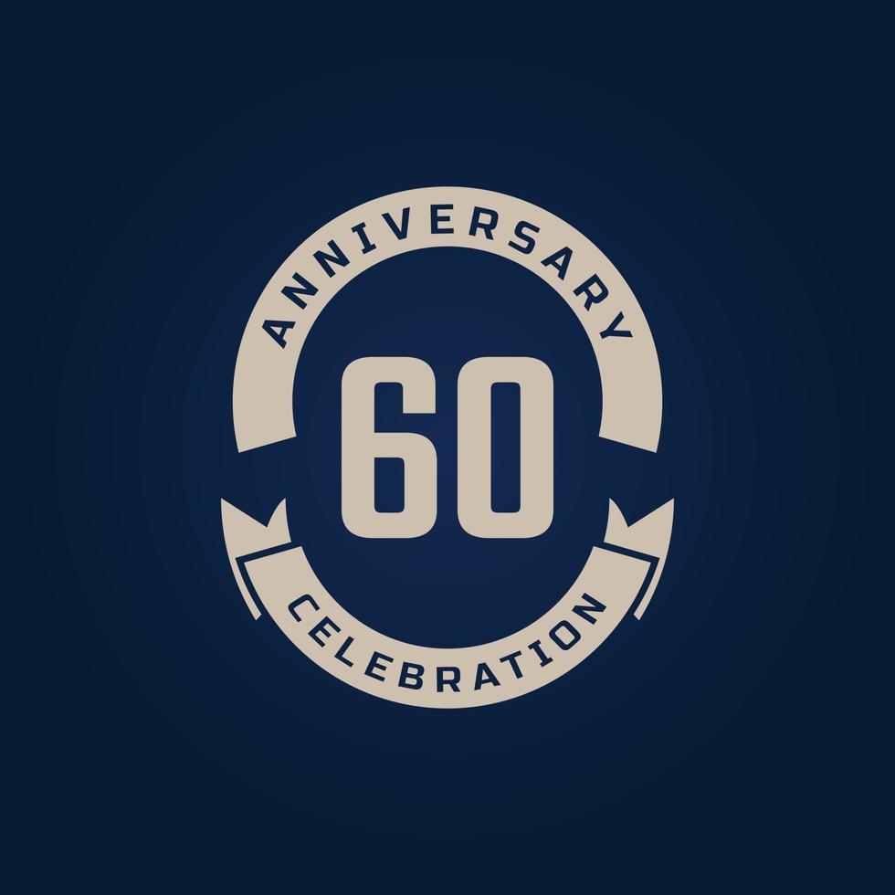 60 Year Anniversary Celebration with Golden Color for Celebration Event, Wedding, Greeting card, and Invitation Isolated on Blue Background vector