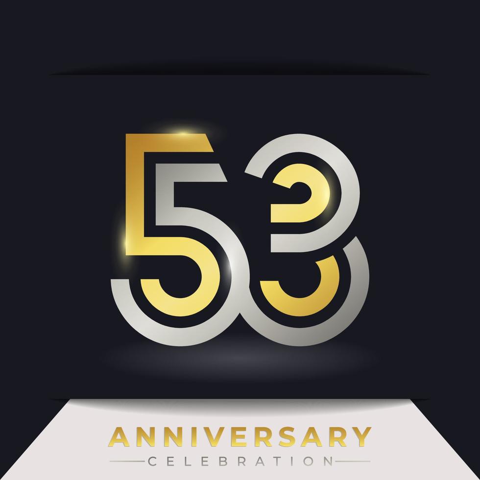 Celebración del aniversario de 53 años con varias líneas vinculadas de color dorado y plateado para eventos de celebración, bodas, tarjetas de felicitación e invitaciones aisladas en un fondo oscuro vector