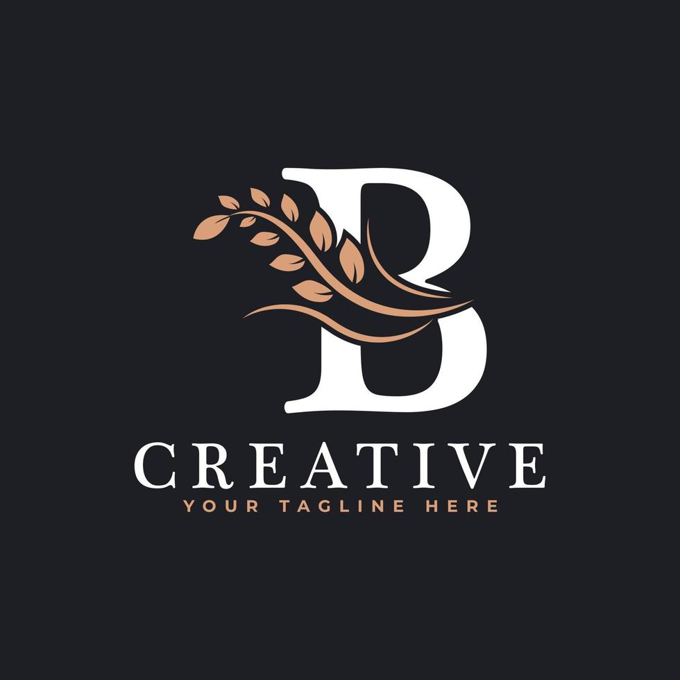 Initial Letter B Linked Monogram Golden Laurel Wreath Logo. Graceful Design for Restaurant, Cafe, Brand name, Badge, Label, luxury identity vector