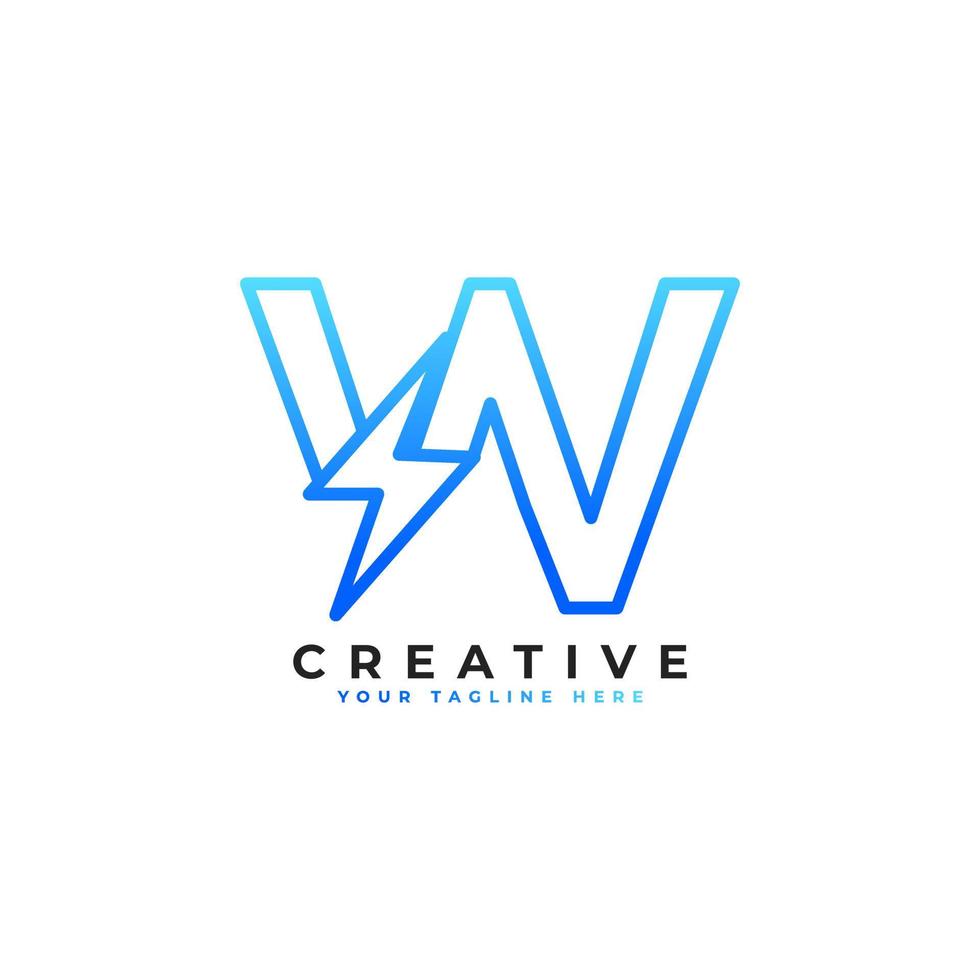 Initial Letter W Logo With Lighting Thunder Bolt in Linear Style. Alphabet Suitable for Fast, Power, Flash, Electric, Identity, Moving and Speed. vector