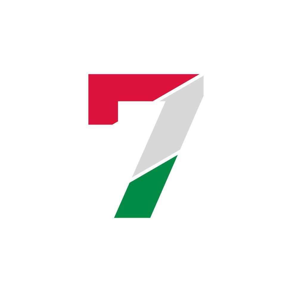 Number 7 Paper Cutout with Italian Flag Color Logo Design Template vector