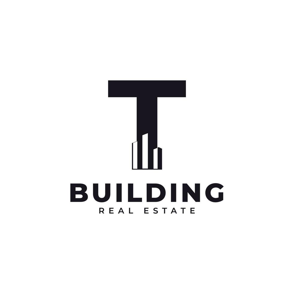 Real Estate Icon. Letter T Construction with Diagram Chart Apartment City Building Logo Design Template Element vector