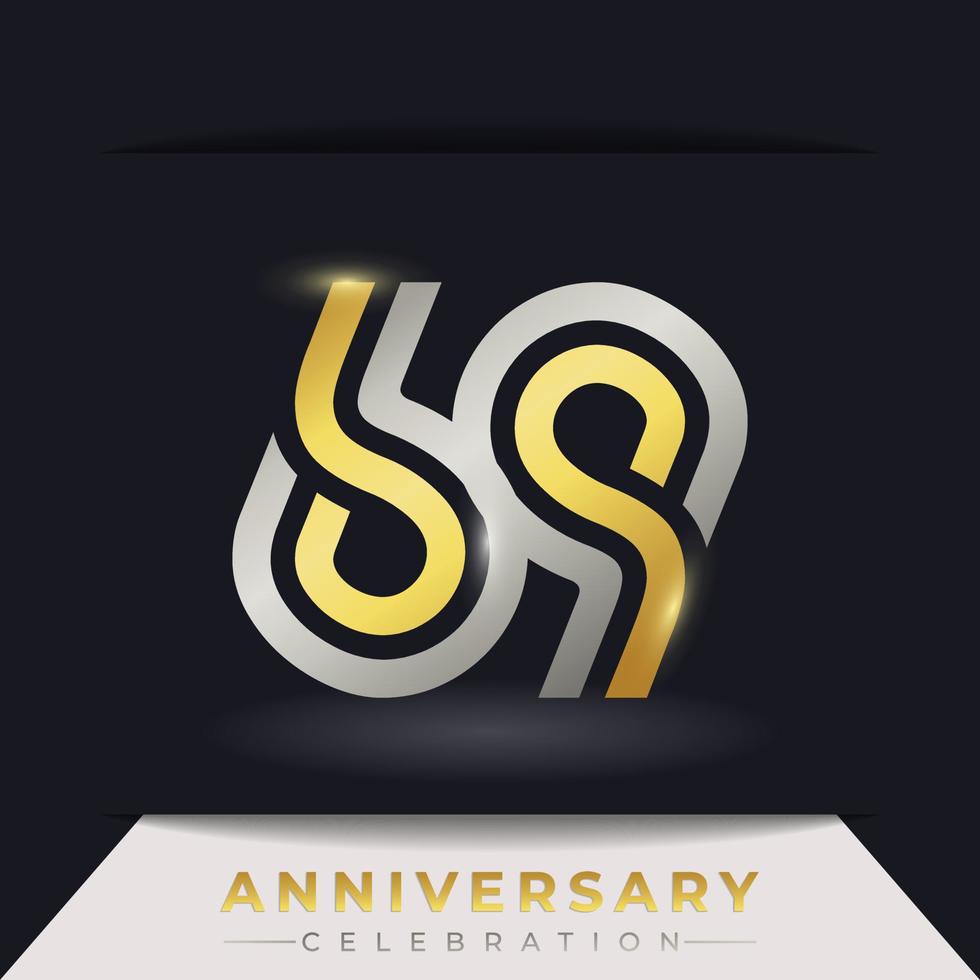 69 Year Anniversary Celebration with Linked Multiple Line Golden and Silver Color for Celebration Event, Wedding, Greeting card, and Invitation Isolated on Dark Background vector