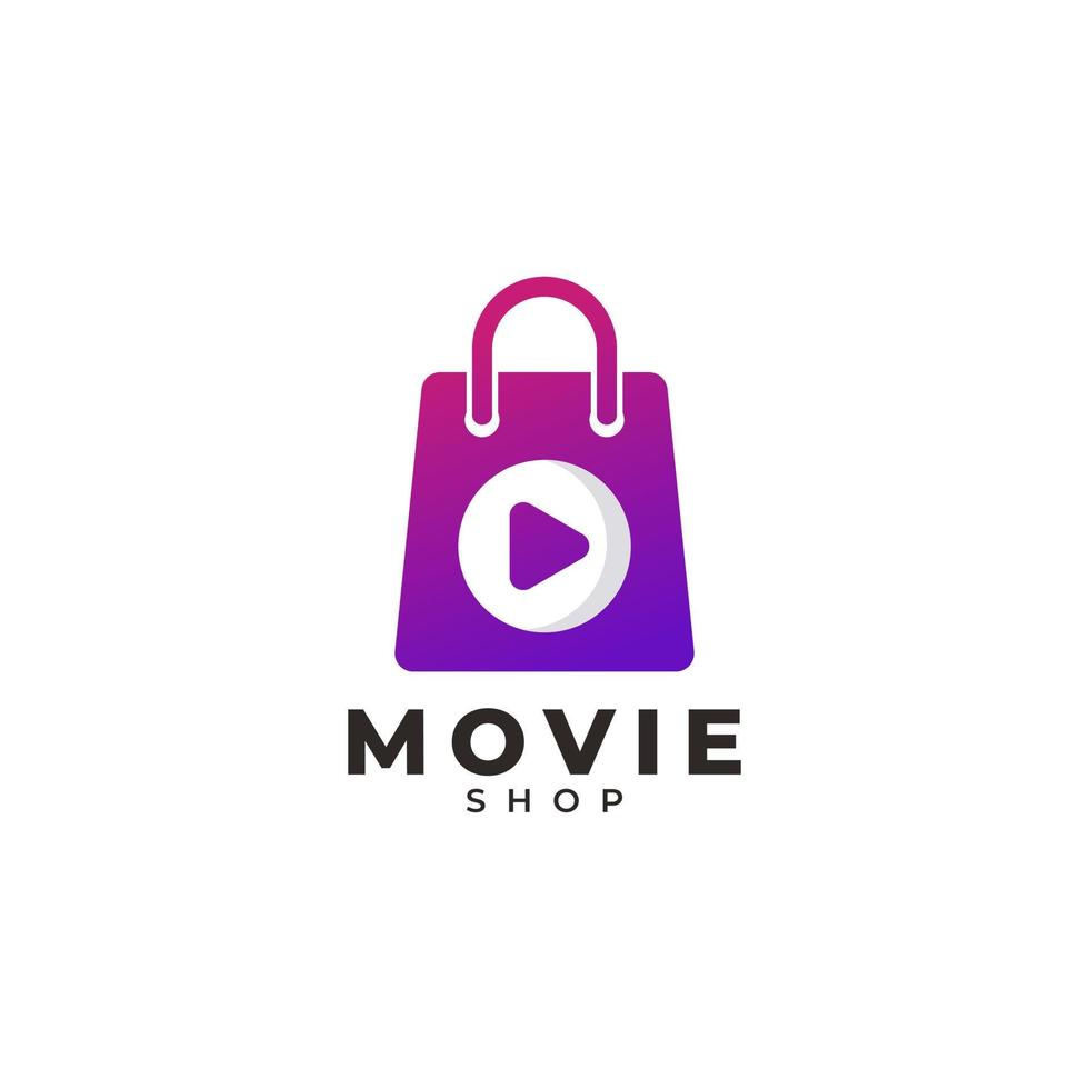 Modern Shop Movie Icon. Shopping Bag Combined with Play Button Icon Vector Illustration