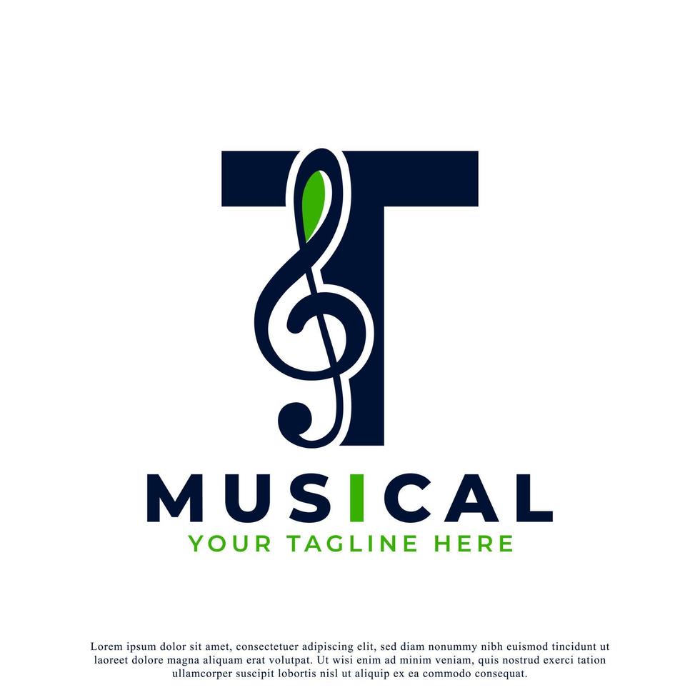 Letter T with Music Key Note Logo Design Element. Usable for Business, Musical, Entertainment, Record and Orchestra Logos vector
