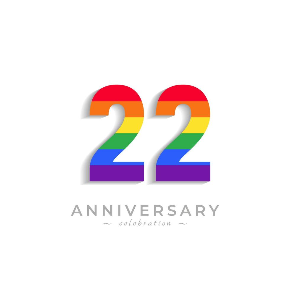 22 Year Anniversary Celebration with Rainbow Color for Celebration Event, Wedding, Greeting card, and Invitation Isolated on White Background vector
