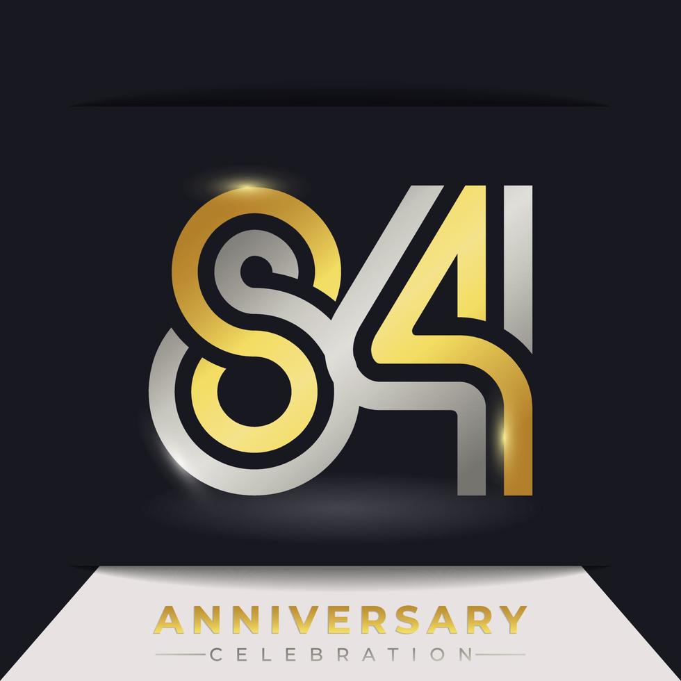 84 Year Anniversary Celebration with Linked Multiple Line Golden and Silver Color for Celebration Event, Wedding, Greeting card, and Invitation Isolated on Dark Background vector