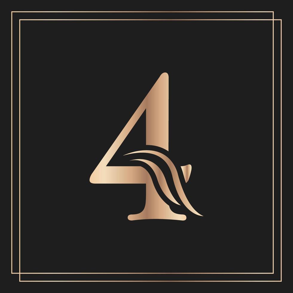 Elegant Number 4 Graceful Royal Calligraphic Beautiful Logo. Vintage Gold Drawn Emblem for Book Design, Brand Name, Business Card, Restaurant, Boutique, or Hotel vector