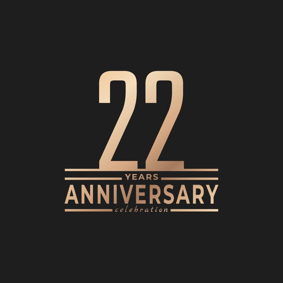 22 Year Anniversary Celebration with Thin Number Shape Golden Color for Celebration Event, Wedding, Greeting card, and Invitation Isolated on Dark Background vector