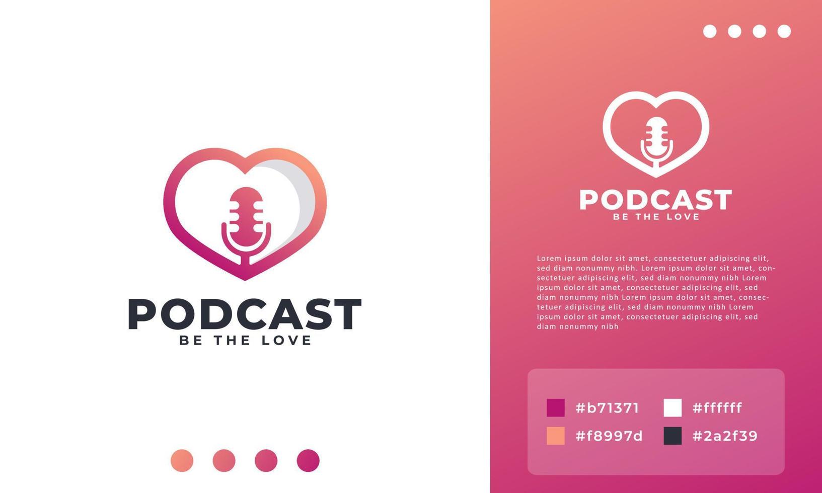 icono de transmisión. vector de plantilla de diseño de logotipo de podcast de corazón de amor