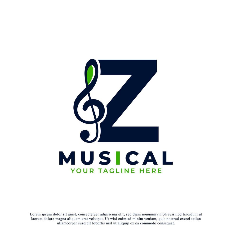 Letter Z with Music Key Note Logo Design Element. Usable for Business, Musical, Entertainment, Record and Orchestra Logos vector