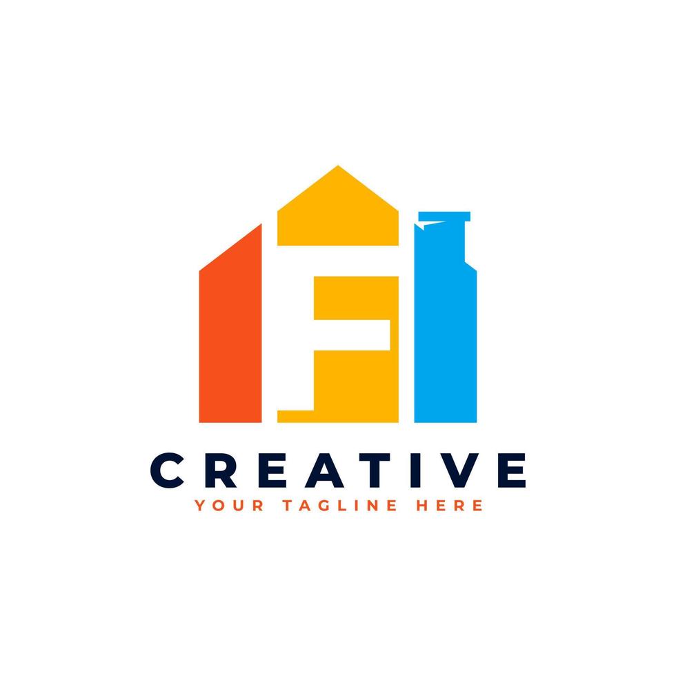 Letter F Logo. House Strip Shape with Negative Letter F. Usable for Construction Architecture Building Logo vector