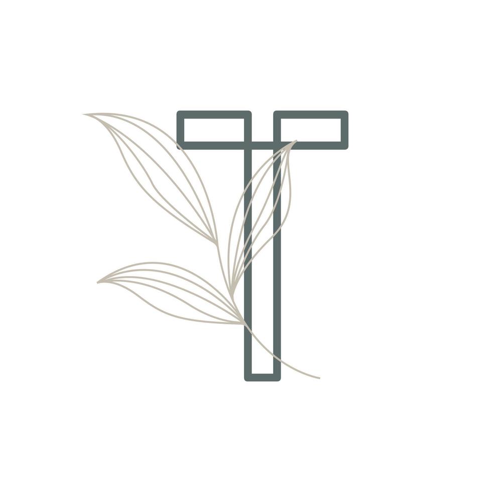 letra inicial t logotipo floral y botánico. hoja de naturaleza femenina para salón de belleza, masajes, cosméticos o símbolo de icono de spa vector